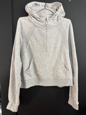 Light Gray Half-Zip Cropped Hoodie - Women's